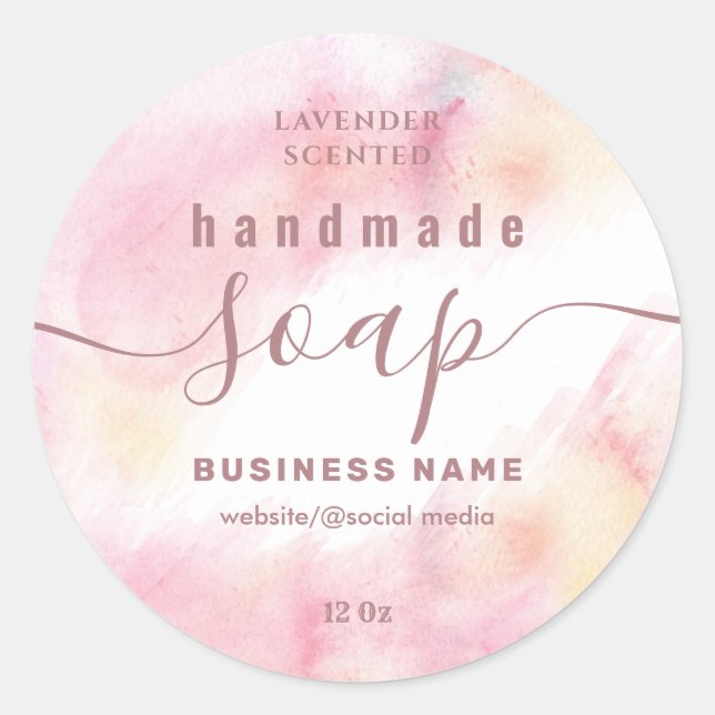Adesivo Redondo Rótulo de sabão de script de aquarela azul (Frente)