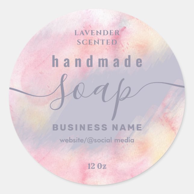Adesivo Redondo Rótulo de sabão de script de aquarela azul (Frente)