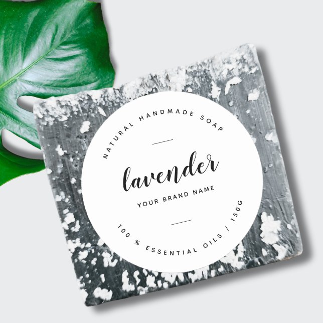 Adesivo Redondo Rótulo de sabão minimalista branco moderno (Criador carregado)