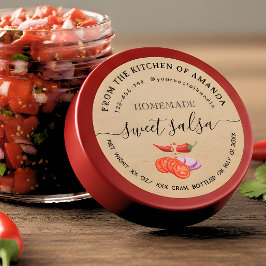 Adesivo Redondo Rótulo de Salsa de Tomate Caseira Kraft Vintage