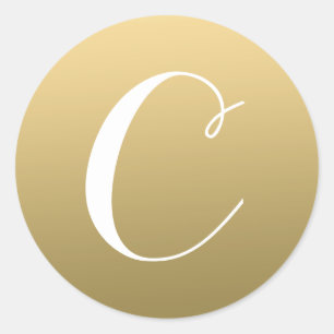 Adesivo Redondo Rótulo de Script Inicial do Monograma Dourado