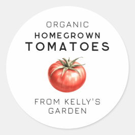 Adesivo Redondo Rótulo de Tomate Caseiro com tomate aquarela
