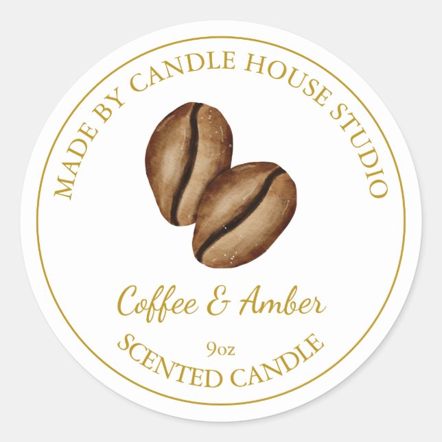 Adesivo Redondo Rótulo de Vela de Café Caseiro Dourado | Branco (Frente)