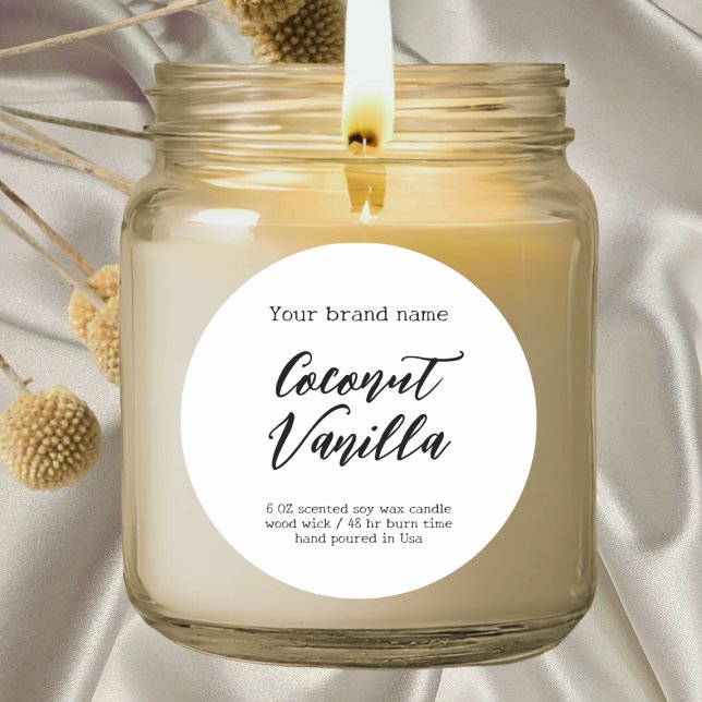 Adesivo Redondo Rótulo de vela de embalagem simples branco minimal (Criador carregado)
