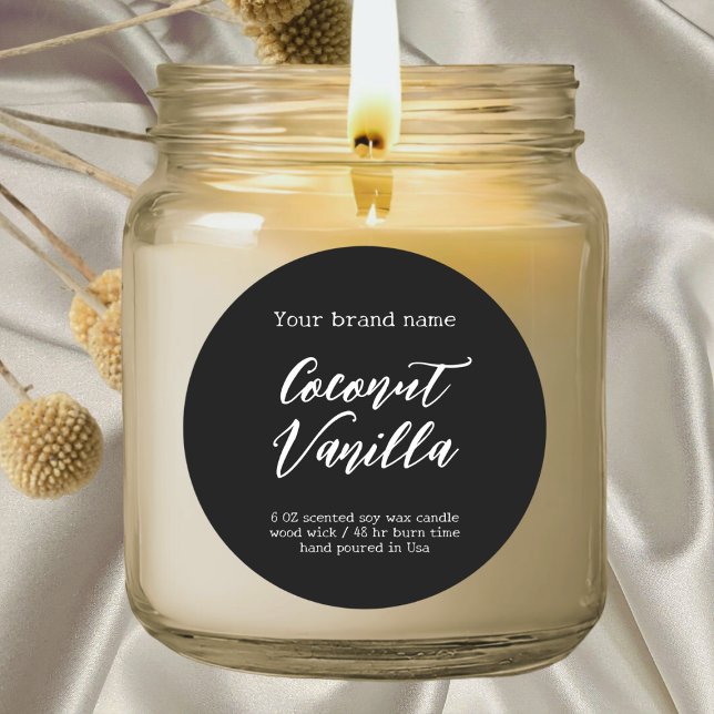 Adesivo Redondo Rótulo de vela de embalagem simples preto mínimo (Criador carregado)