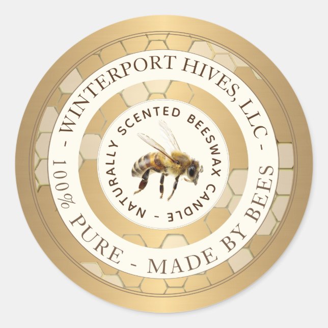 Adesivo Redondo Rótulo de Vela Dourada de Cera de Beescera Realist (Frente)