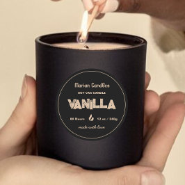 Adesivo Redondo Rótulo de Vela Personalizado Preto e Dourado
