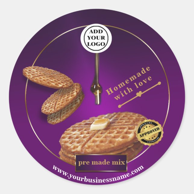 Adesivo Redondo rótulo de waffles caseiros personalizados (Frente)