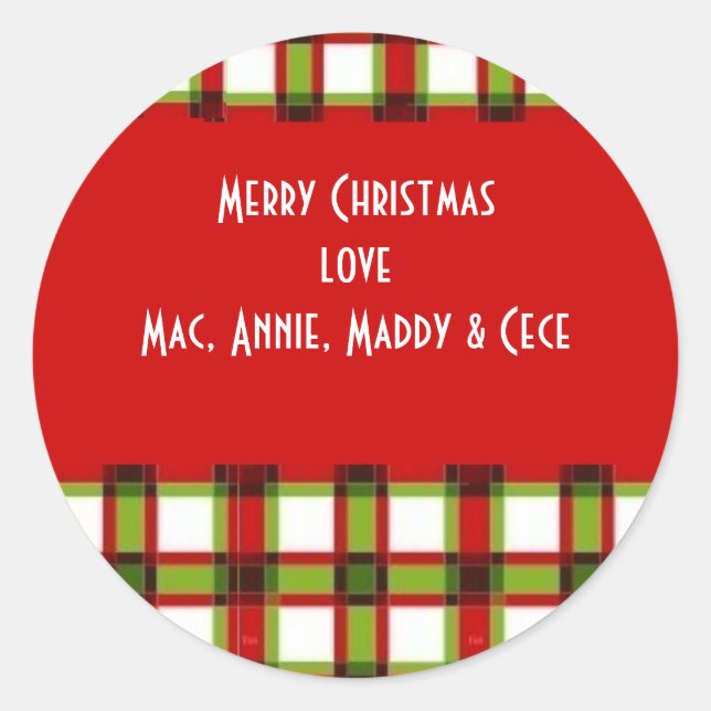 Adesivo Redondo Rótulo de xadrez do Natal (Frente)