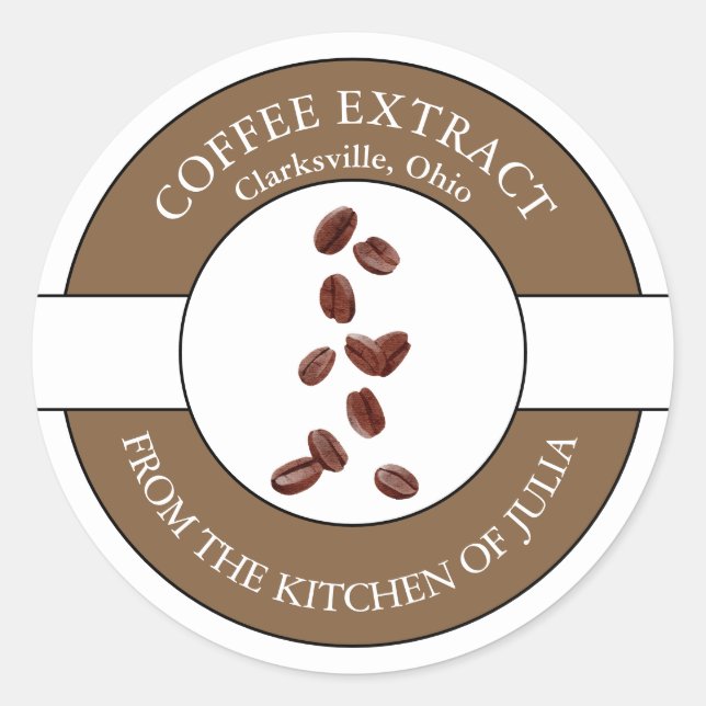 Adesivo Redondo Rótulo do Café Bean (Frente)