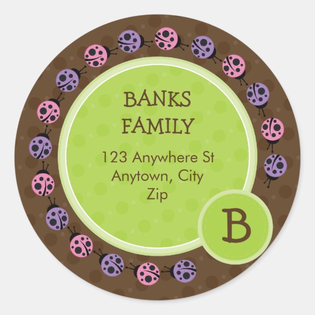 Adesivo Redondo RÓTULO DO ENDEREÇO: - Círculo de ladybird 4 (Frente)