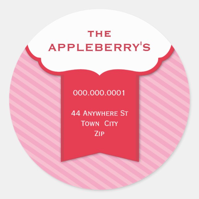 Adesivo Redondo RÓTULO DO ENDEREÇO PERSONALIZADO :: lapela 1 (Frente)