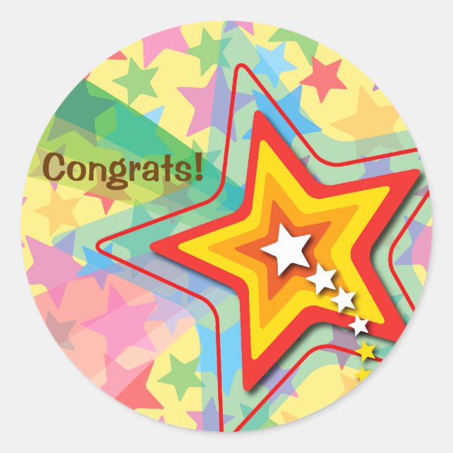 Adesivo Redondo Rótulo do Favor do Partido do Arco-Íris Superstar  (Frente)