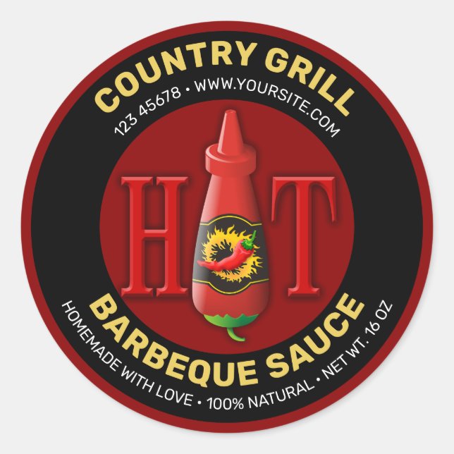 Adesivo Redondo Rótulo do frasco de molho quente (Frente)