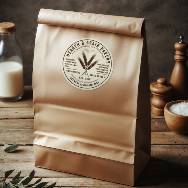 Adesivo Redondo Rótulo do Ingrediente da Artisan da Rússia Logotip (Rustic modern bread sticker, with an organic feel. Features wheat logo)