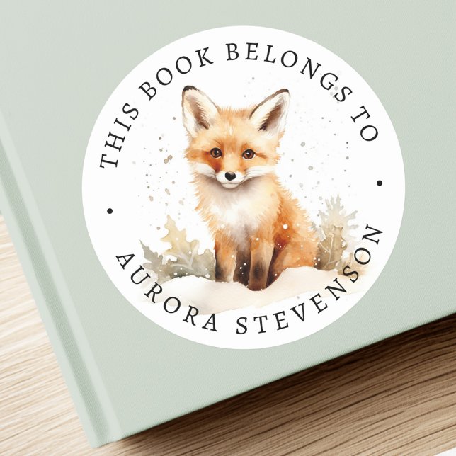 Adesivo Redondo Rótulo do livro da biblioteca de raposa florestal (Cute woodland fox library book label)