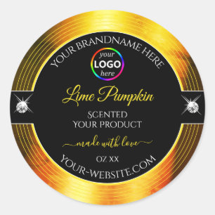 Adesivo Redondo Rótulo do logotipo Nobre Ouro brilhante Laranja
