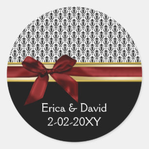 Adesivo Redondo rótulo do Monograma de fita vermelha