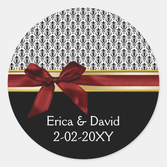 Adesivo Redondo rótulo do Monograma de fita vermelha (Frente)