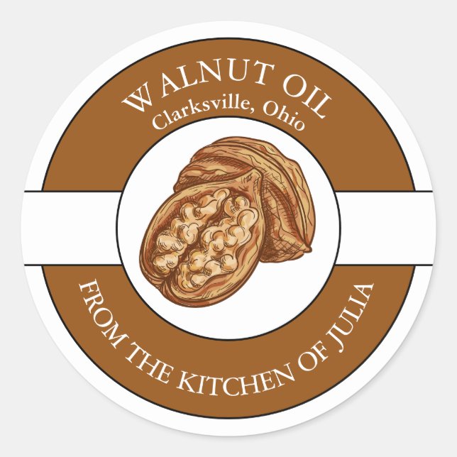 Adesivo Redondo Rótulo do Óleo de Noz (Frente)