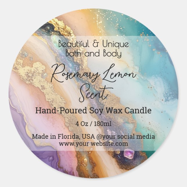 Adesivo Redondo Rótulo do produto Agate Swirl Bottle (Frente)