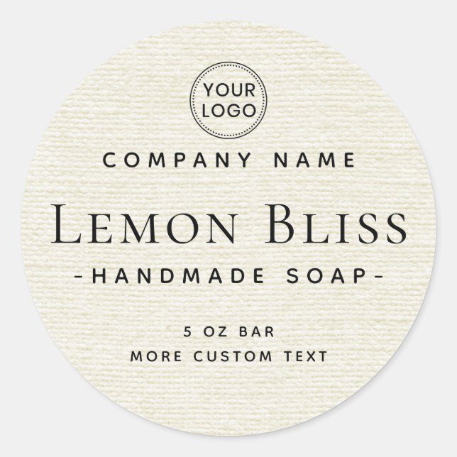 Adesivo Redondo Rótulo do produto de aparência de linho branco-red (Frente)