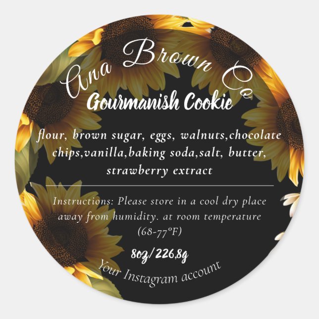 Adesivo Redondo Rótulo do produto de girassol (Frente)