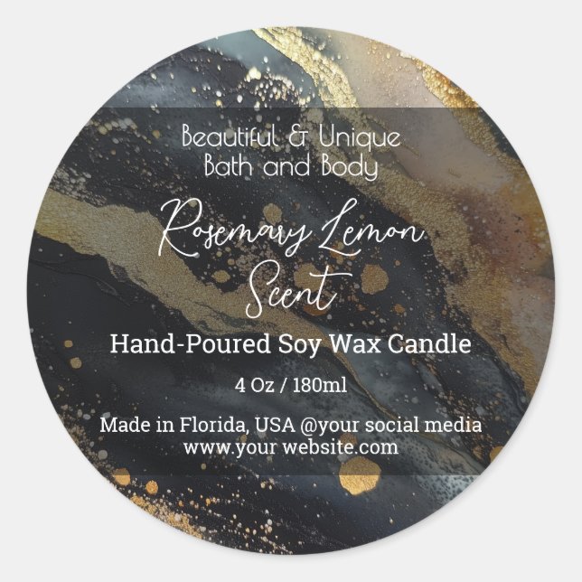 Adesivo Redondo Rótulo do Produto Jar de Vela de Frasco de Script  (Frente)