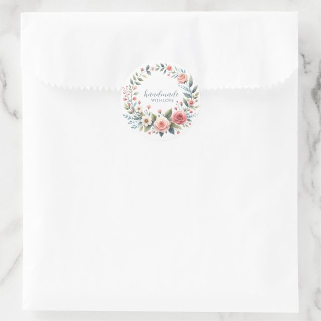 Adesivo Redondo Rótulo do produto Pente redondo Flower Wreath feit (Bolsa)