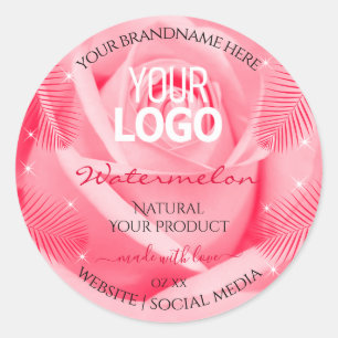 Adesivo Redondo Rótulo do produto Rosa Rosa Vermelho Palm Deixa o