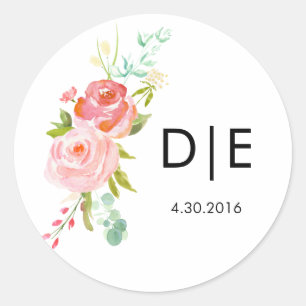 Adesivo Redondo Rótulo do rosa Monograma