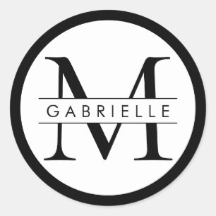 Adesivo Redondo Rótulo do Vinheta de Favor do Monograma de Borda 