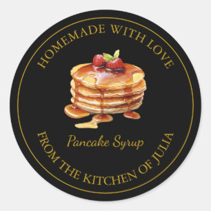 Adesivo Redondo Rótulo do Xarope Pancake de Homemade Dourada   Pre