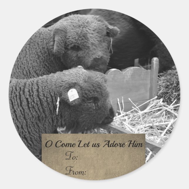 Adesivo Redondo Rótulo dos borregos de Natal (Frente)