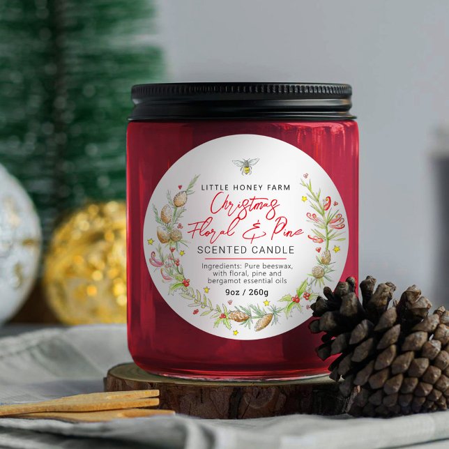 Adesivo Redondo Rótulo dos ingredientes da vela floral de Natal (Criador carregado)