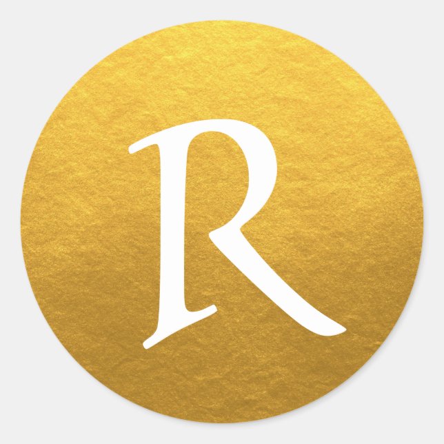 Adesivo Redondo Rótulo Dourado inicial do Monograma de Script Chic (Frente)