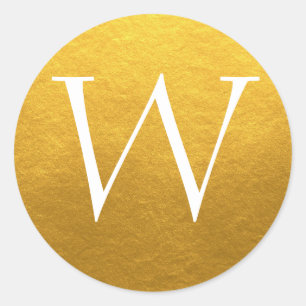 Adesivo Redondo Rótulo Dourado inicial do Monograma de Script Chic