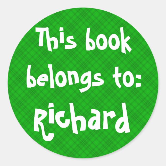 Adesivo Redondo Rótulo "Este Livro Pertence A" da Xadrez Verde (Frente)