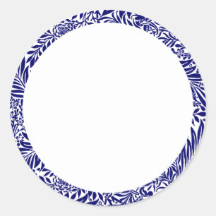 Adesivo Redondo Rótulo floral azul e branco em branco