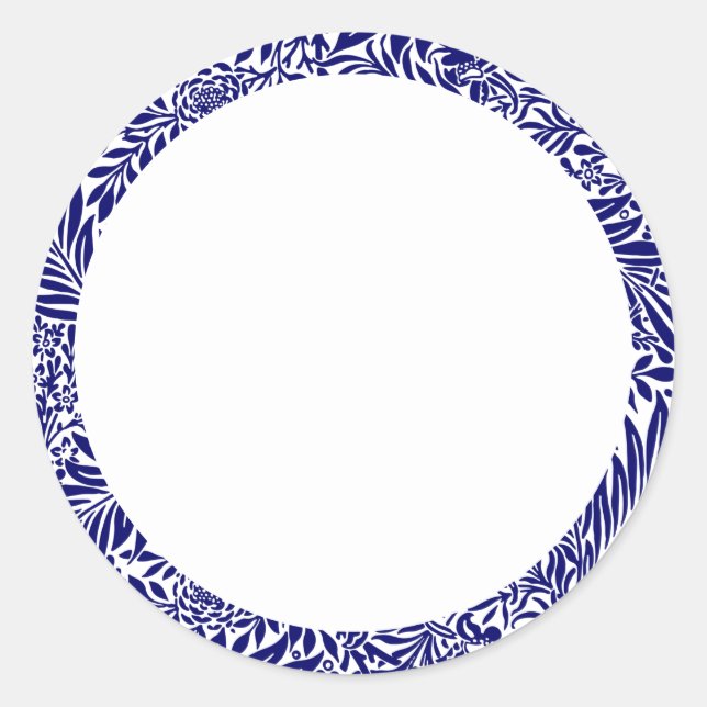 Adesivo Redondo Rótulo floral azul e branco em branco (Frente)