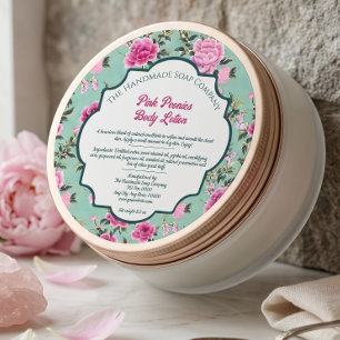 Adesivo Redondo Rótulo Floral Chinoiserie Rosa e Verde 
