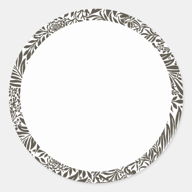 Adesivo Redondo Rótulo floral preto e branco em branco (Frente)
