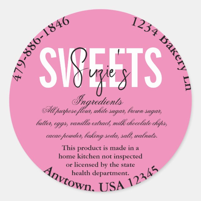 Adesivo Redondo Rótulo Genérico de Ingredientes da Lei de Algodão  (Frente)