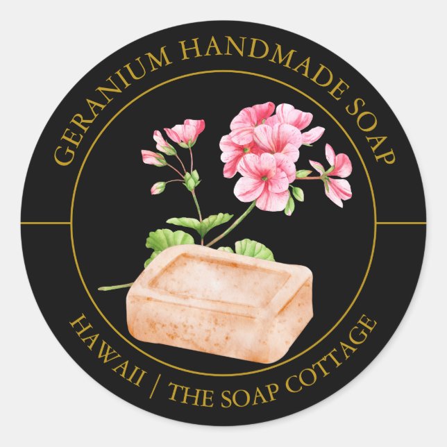 Adesivo Redondo Rótulo Geranium Soap (Frente)