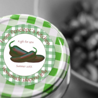 Adesivo Redondo Rótulo Gingham Verde Jalapeno Jelly Gift com Nome
