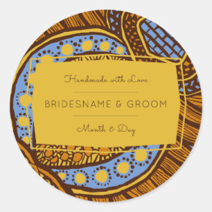 Adesivo Redondo Rótulo Global Floral Azul de Ancara Africano