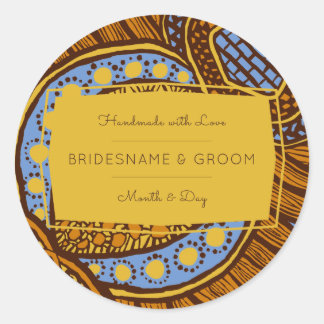 Adesivo Redondo Rótulo Global Floral Azul de Ancara Africano