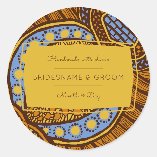 Adesivo Redondo Rótulo Global Floral Azul de Ancara Africano (Frente)