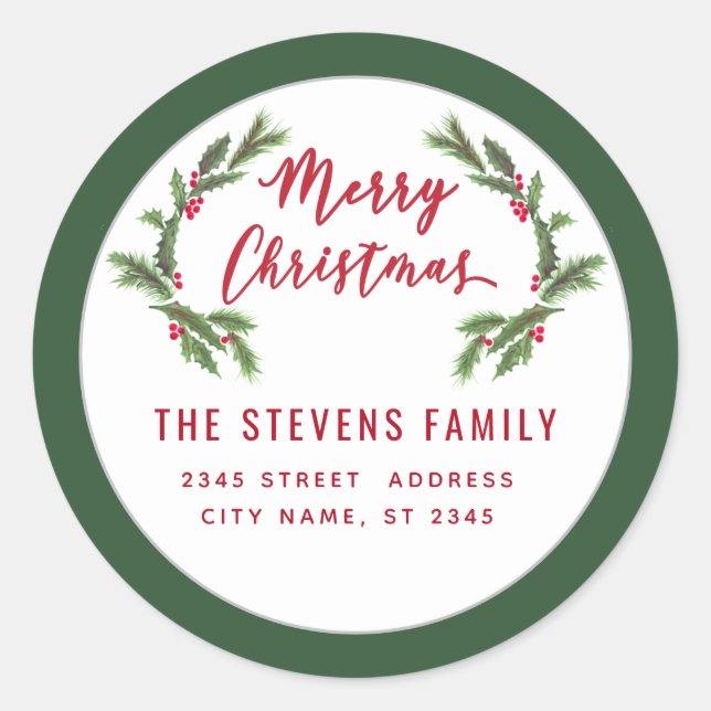 Adesivo Redondo Rótulo Holly de Feliz Natal (Frente)