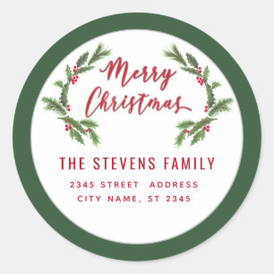 Adesivo Redondo Rótulo Holly de Feliz Natal